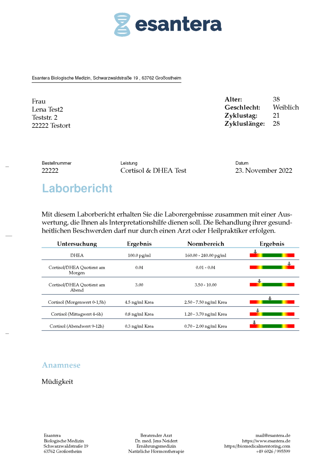 Cortisol & DHEA Test (Nebennierenschwäche) esantera
