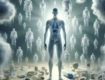 A visual representation of the human body surrounded by ghostly figures of fat-soluble toxins, illustrating the burden of these toxins. The image shou